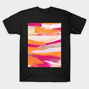 Abstract Pink and Orange Paint Pattern T-Shirt